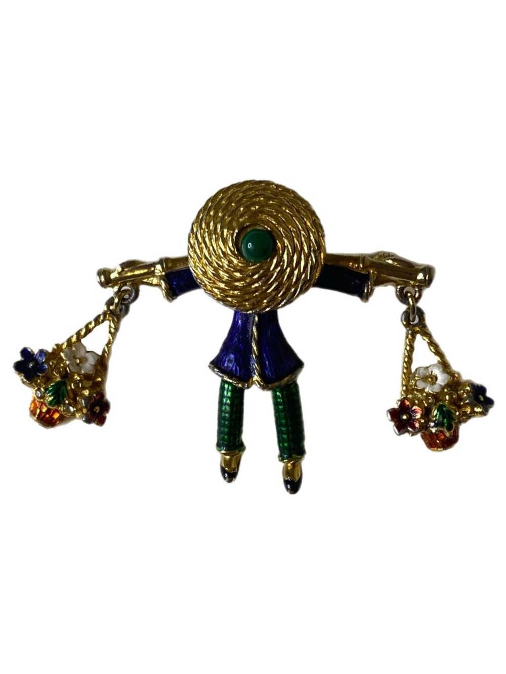 Women's Gold Toned Asian Motif Flower Basket Brooch/Pin